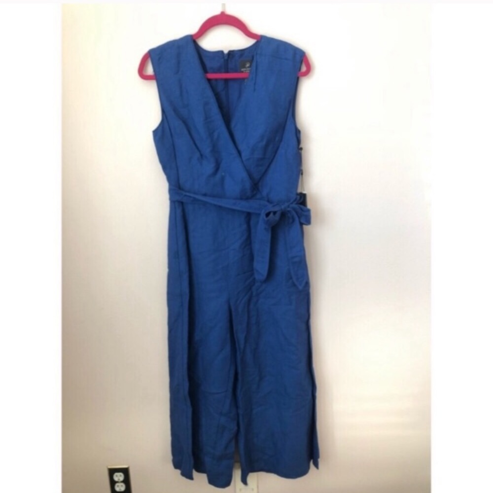 Adrianna Papell Blue Linen Jumpsuit sz6